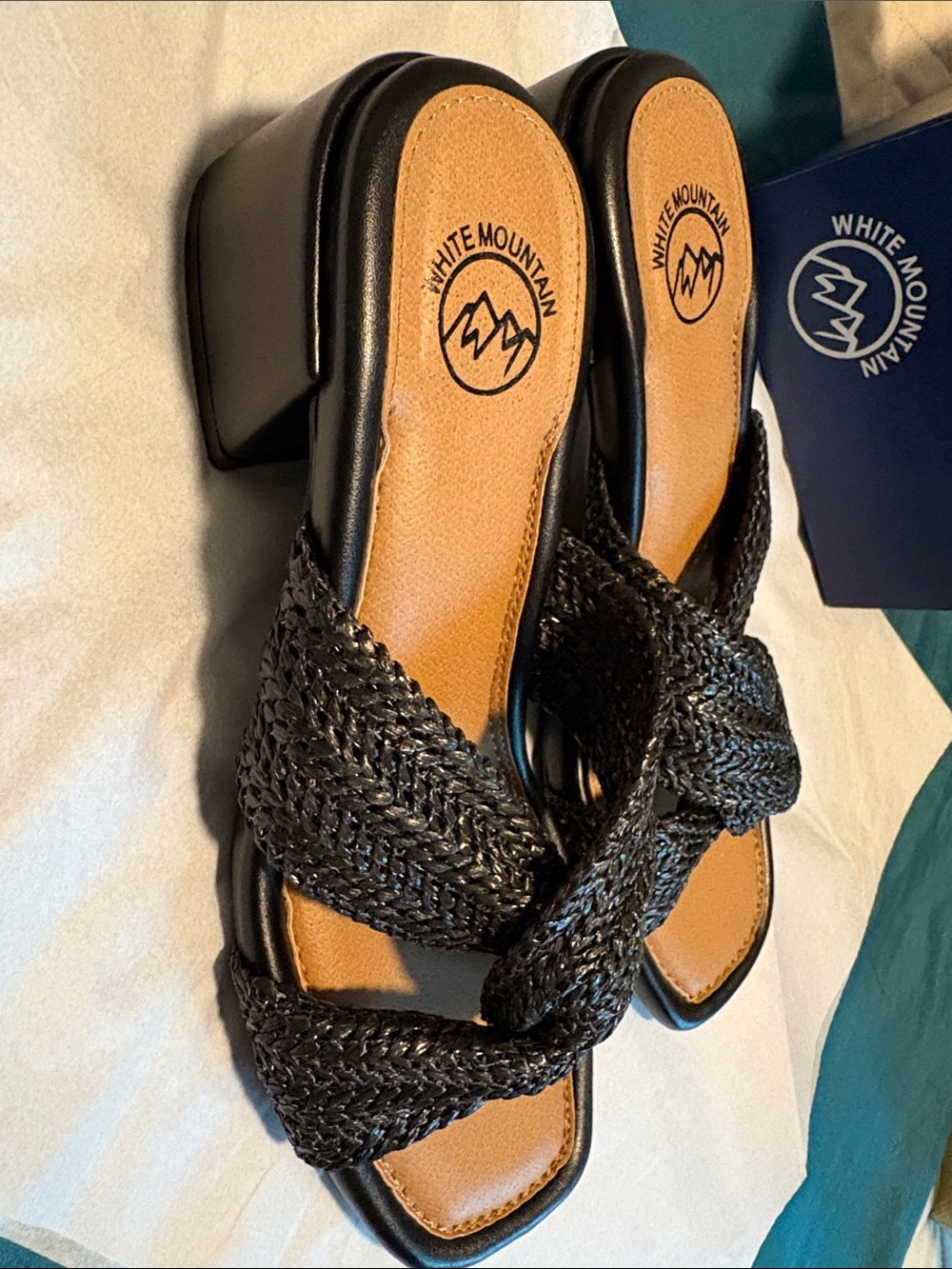 White Mountain Black Braided Slide Mules